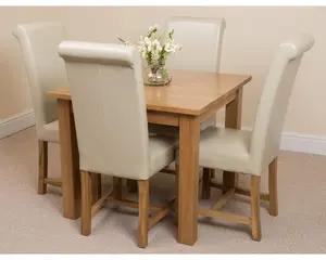 Oslo 90 x 90 cm Oak Small Dining Table and 4 Chairs Dining Set with Washington Ivory Leather Chairs