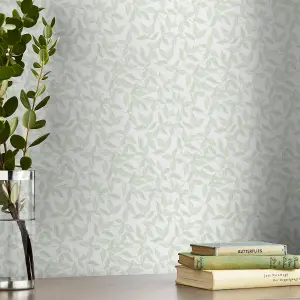 Laura Ashley Erwood Eau de Nil Leaves Smooth Wallpaper Sample