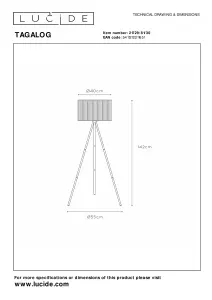 Lucide Tagalog Scandinavian Tripod Floor Lamp 55cm - 1xE27 - Black