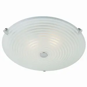 Flush Ceiling Light Frosted/Clear Glass & Chrome Plate 2 x 40W E14 candle