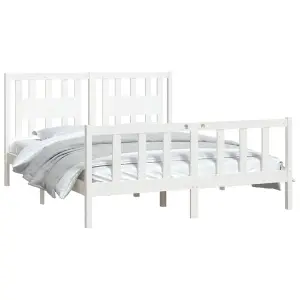 Berkfield Bed Frame with Headboard White Solid Wood Pine 160x200 cm