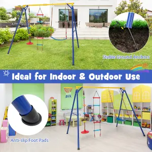 Costway 4-in-1 Kids Swing Set Outdoor Heavy-Duty Climbing Playset W/ Basketball Hoop