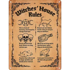 Grindstore Witches House Rules Tin Plaque Brown/Black (One Size)