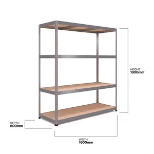 RB BOSS Garage Shelving Unit 4 Shelf MDF Galvanised Steel (H)1800mm (W)1600mm (D)600mm