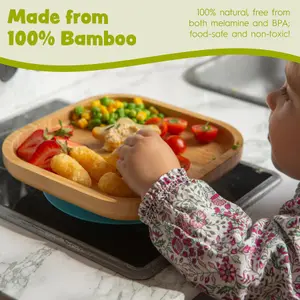 Tiny Dining - Children's Bamboo Suction Square Plate - Grey