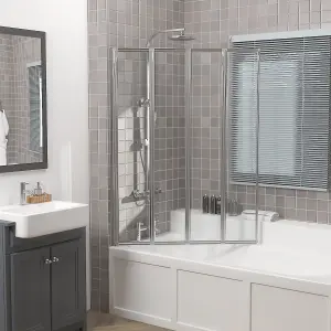 Rinse 850x1400mm Bathroom 4 Folding Panel Bath Shower Screen 4mm Self Clear Glass Pivot Door Reversible Chrome