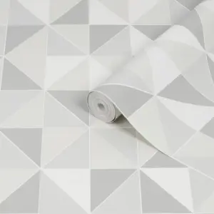 Contour Grey & white Tile effect Obelisk Textured Wallpaper Sample