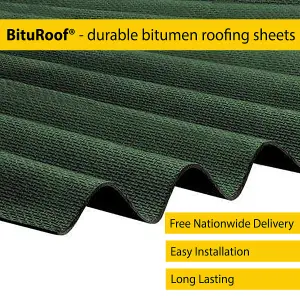 Pack of 20 - BituRoof - Durable Green Corrugated Bitumen Roofing Sheets - 2000x950mm