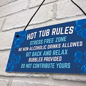 Red Ocean Hanging Hot Tub Rules Plaque Funny Garden Sign For Hot Tub Novelty Home Decor Signs