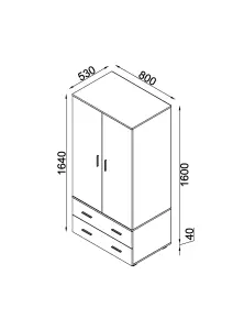 White Gloss 2 door, 2 drawer low wardrobe, Lido White