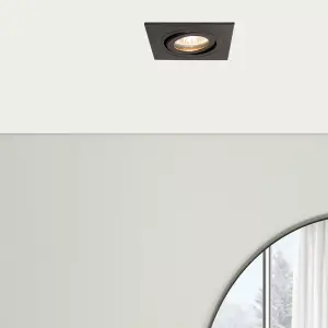 Litecraft Pack of 2 Matte Black Modern IP65 Square Tiltable Bathroom Downlights