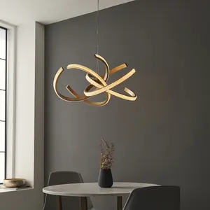 LED Ceiling Pendant Light Fitting - Satin Gold & Acrylic Reflective Diffuser