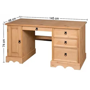 Mercers Furniture Corona Straight Computer Desk 3 Drawer 1 Door Office Bedroom Solid Pine with Mexican Styling