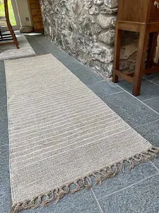 BEKAL Rug Flat Weave Beige Striped Designand - Cotton - L120 x W180