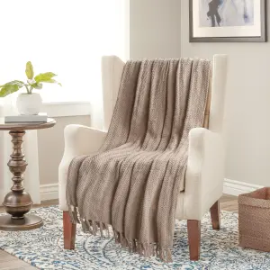 Nevni Pack of 2 Decorative Rustic Cotton Throw Blanket With Fringes For Sofa, Bed, Armchair, Couch Settee 127 x 152 cm - Mocha