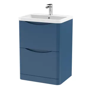 Floor Standing 2 Drawer Vanity Basin Unit with Polymarble Basin, 600mm - Satin Blue