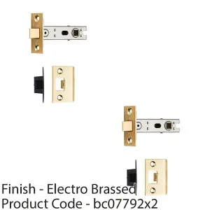 2 PACK - 76mm Bolt Through Tubular Door Latch Square Strike Plate Forend Polished Brass