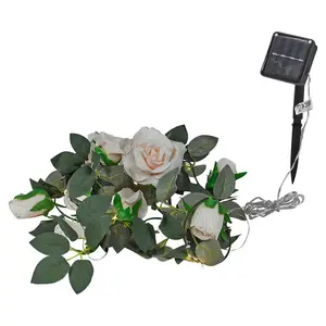 URBNLIVING 2M Solar Powered LED Artificial Rose Garland Outdoor Lighting Fairy String Lights