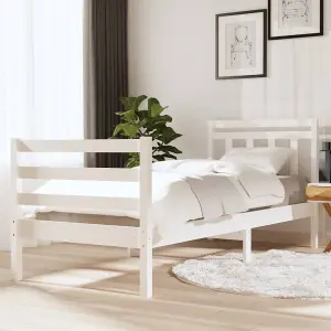 Berkfield Bed Frame White Solid Wood 90x200 cm 3FT Single