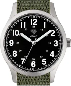 Men's Personalised Field Watch - 40mm Rover - Steel Case, Black Dial, Olive Nato