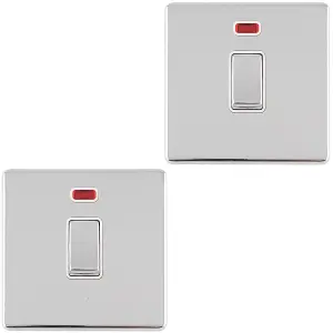 2 PACK 1 Gang 20A Single Light Switch Neon SCREWLESS POLISHED CHROME 2Way Rocker