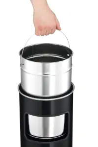 Durable Round Metal Waste Bin with Fire Extinguishing Ashtray - 17L - Grey