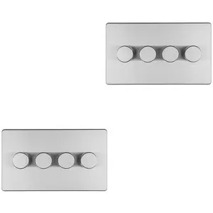 2 PACK 4 Gang Dimmer Switch 2 Way LED SCREWLESS SATIN STEEL Light Dimming Wall