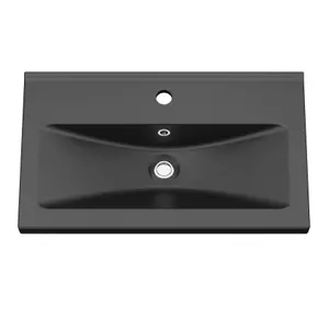 GoodHome Nira slim Matt Black Rectangular Vanity Basin (W)80.4cm