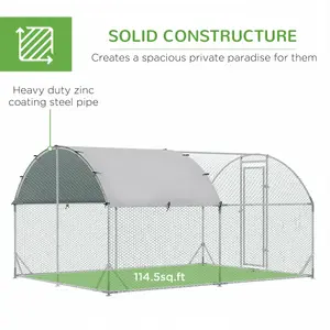 PawHut Walk-In Chicken Run Galvanised Chicken Coop w/ Cover 2.8 x 3.8 x 2m