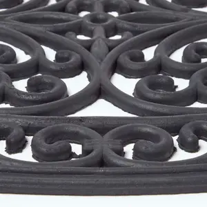 Homescapes Black Wrought Iron Effect Parisian Oval Rubber Doormat