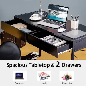 Costway Computer Desk Wooden PC Laptop Table Writing Workstation with 2 Drawers