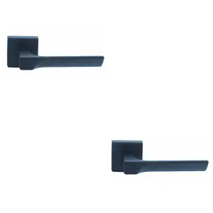 2 PACK - Premium Contoured Door Handle Set - Matt Black Sleek Lever on Square Rose