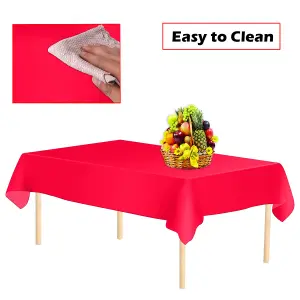 Red Plastic Table Cover, Disposable Wipe Clean Waterproof Tablecloth - 54"x108"