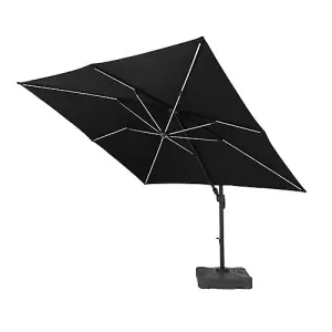 3m GREY Square SOLAR LED Overhanging Parasol with base ( 2 boxes /set )