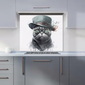 British Shorthair Cat Splashart Premium Glass Kitchen Splashback W700mm x H750mm