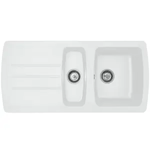 Liquida ZEN150WH 1.5 Bowl Composite Reversible White Kitchen Sink And Waste Kit