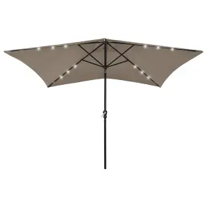 Berkfield Parasol with LEDs and Steel Pole Taupe 2x3 m