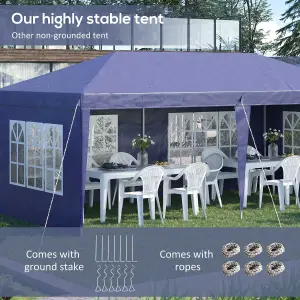 Outsunny 3 x 6m Heavy Duty Gazebo Marquee Party Tent with Storage Bag Blue