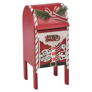 Christmas Xmas Wooden Santa Letter Mail Post Box Arched Red Tree Decor Ornament