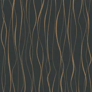 Galerie Home Collection Black/Gold Metallic Geometric Wave Lines Wallpaper Roll