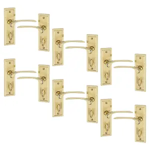 URBNLIVING 159mm Length 12 Pcs Como Dual Metal & Polished Brass Bathroom Lever Latch Door Handles Set