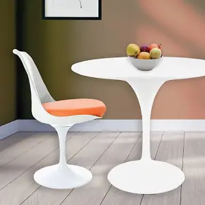 Tulip Set - White Medium Circular Table and Two Chairs with Luxurious Cushion Orange