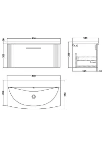 Retro 1 Drawer Wall Hung Vanity Unit with Curved 1 Tap Hole Ceramic Basin - 800mm - Satin Blue - Balterley