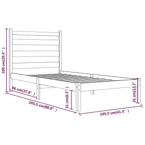 Berkfield Bed Frame Black Solid Wood Pine 100x200 cm