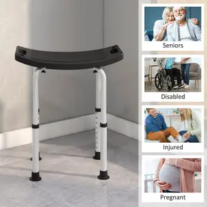 HOMCOM Aluminium Shower Stool w/ Adjustable Height Non-Slip Bath Stool Black