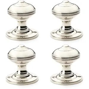 4 PACK - SOLID BRASS Classic Reeded Mortice Door Knob - Polished Nickel 50mm Diameter