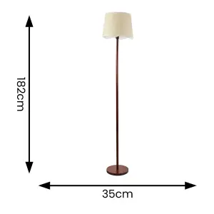 ValueLights Heather Dark Wood Stem Floor Lamp with Scallop White Trim Tapered Shade and LED Bulb