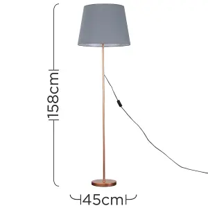 ValueLights Modern Copper Metal Standard Floor Lamp With Grey Tapered Shade - Includes 6w LED Bulb 3000K Warm White