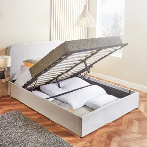 Velvet Ottoman Bed Frame Double Storage Bed With Hybrid Mattress