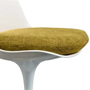 Tulip Set - White Medium Circular Table and Two Chairs with Textured Cushion Olive